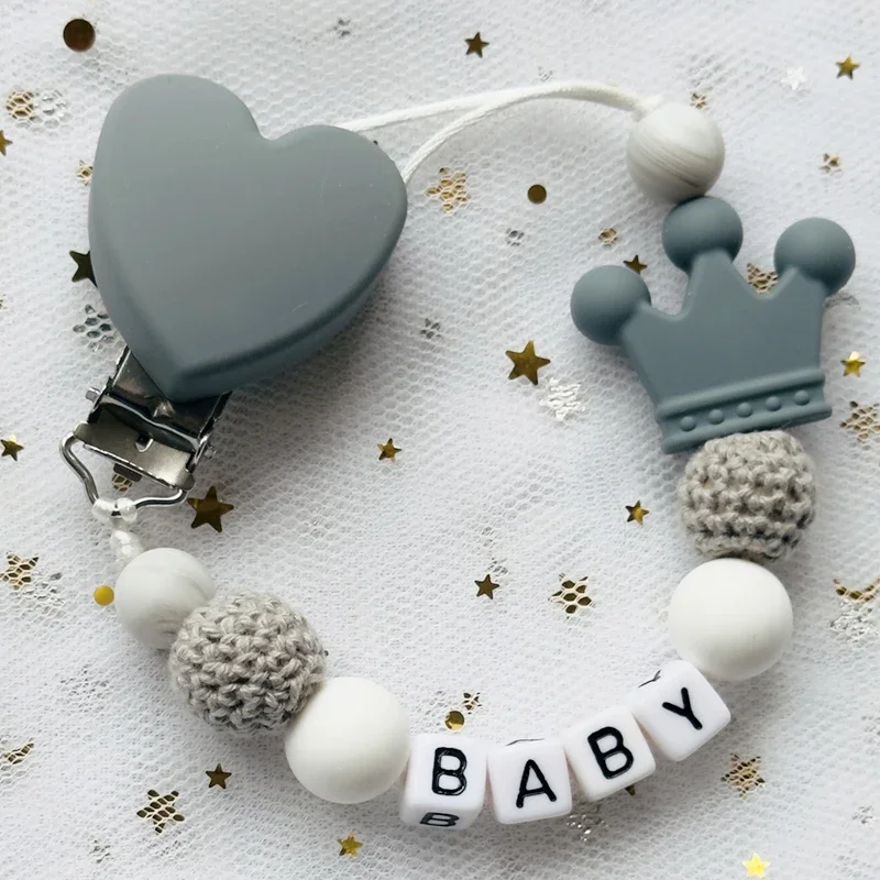 DIY Name Silicone Bead Wooden Ring Pacifier Clips Safe Teething Chains Teether Friendly Dummy Beech Clips Holder Gift pacifier chain,pacifier clip,pacifier accessories,teething toy tethers,teether clip