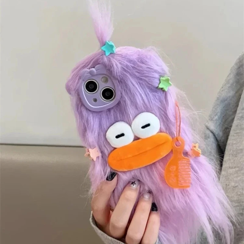 Korean Fluffy Plush Monster Winter Warm Phone Case - Cute & Soft Fur Cover