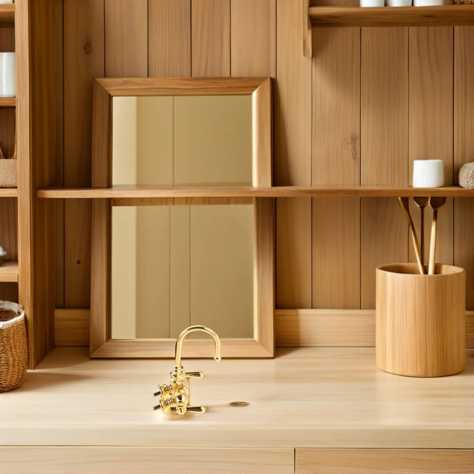 미니어처 욕실 액세서리 1:12 스케일 빈티지 금속 믹서 탭 농가풍 욕조 장면 장..