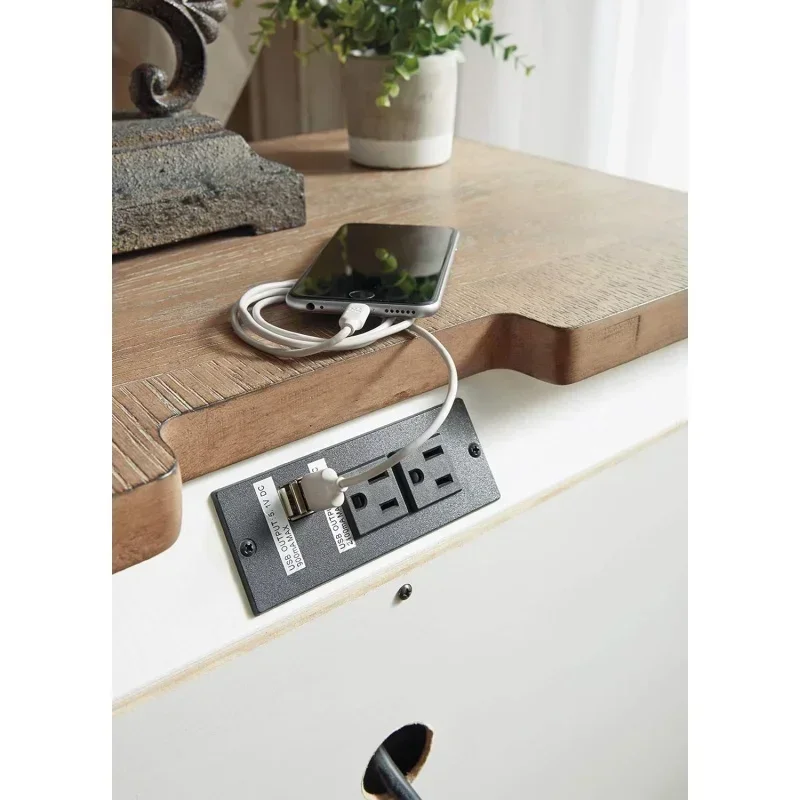 QWSignature Design by Ashley Realyn French Country 3 Drawer Nightstand with Electrical Outlets & USB Ports,Chipped White