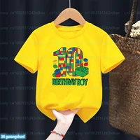 Fashion New Boy T-Shirt Funny Building Blocks 1-10 Birthday Kids T Shirt Summer O-Neck Shirt Tops For Kids Birthday Gift Tshirt 2