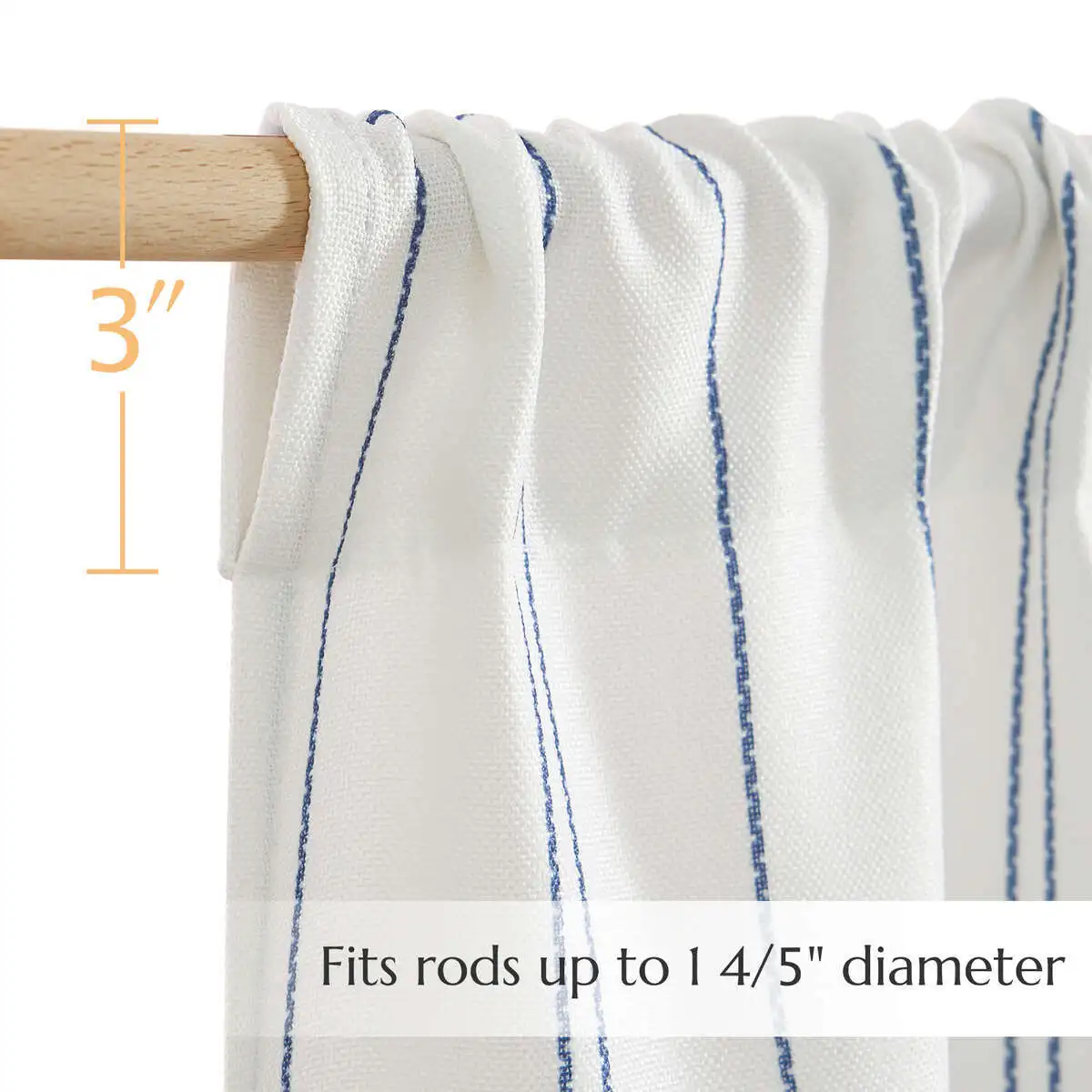 JINCHAN 25*24 Linen Look Short Curtains Striped Kitchen Curtains Blue On White Cafe Curtain Modern Farmhouse Tiers Drapes 4