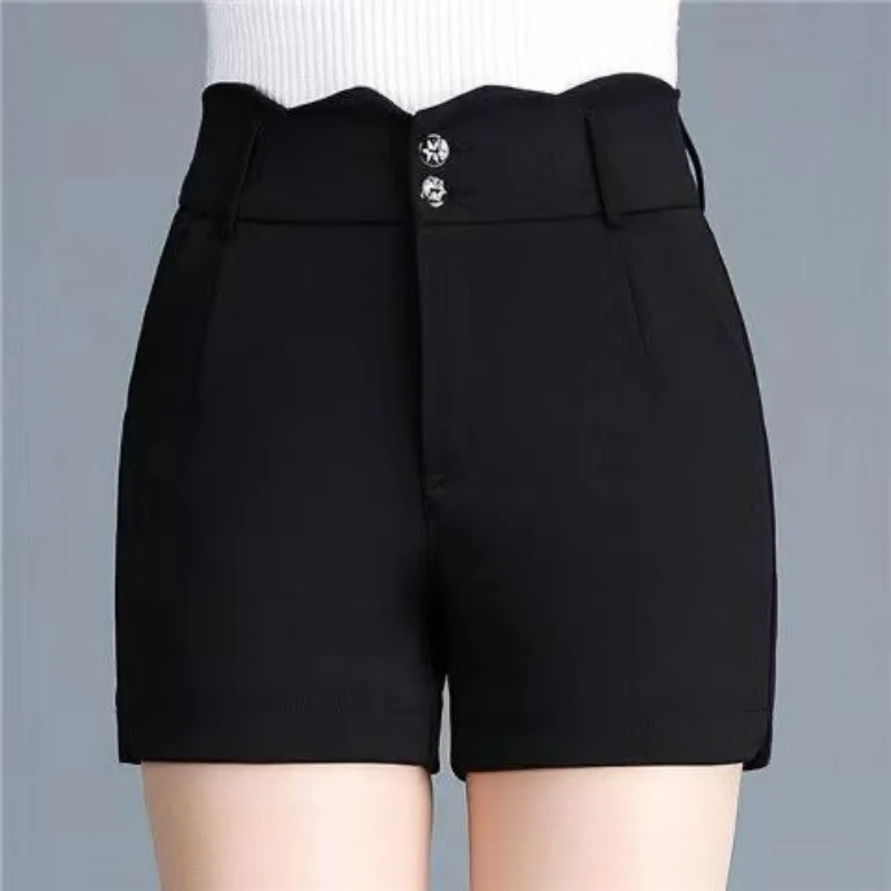 Fashion Women Summer Solid Big Size Slim Shorts Korean Elastic High Waist Streetwear Office Lady New Versatile Casual Short Pant