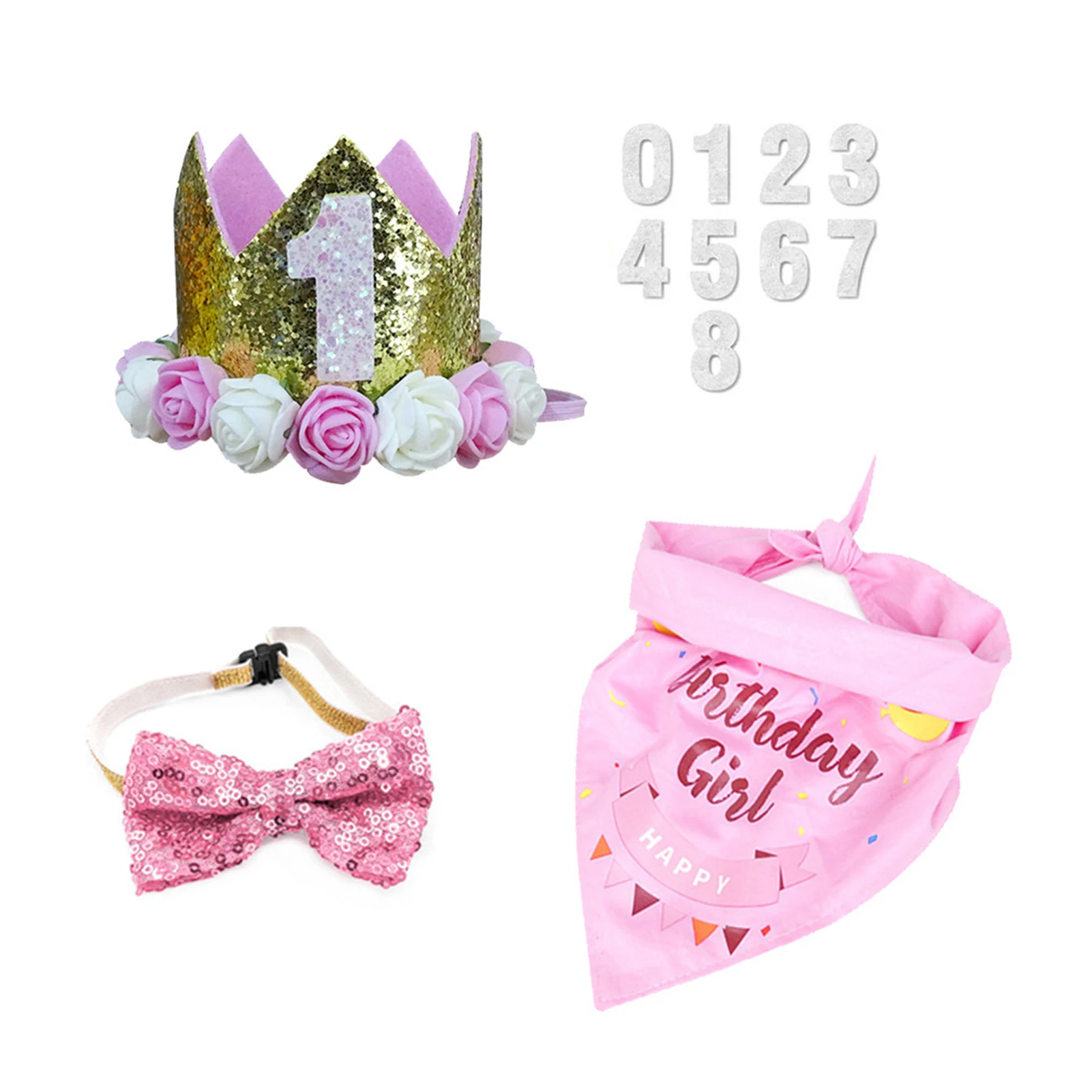 

Бандана-шарф для девочек и мальчиков, аксессуары для фотографий, собака, цветок, цифры, розовая, синяя корона, наряды на день рождения, милые украшения