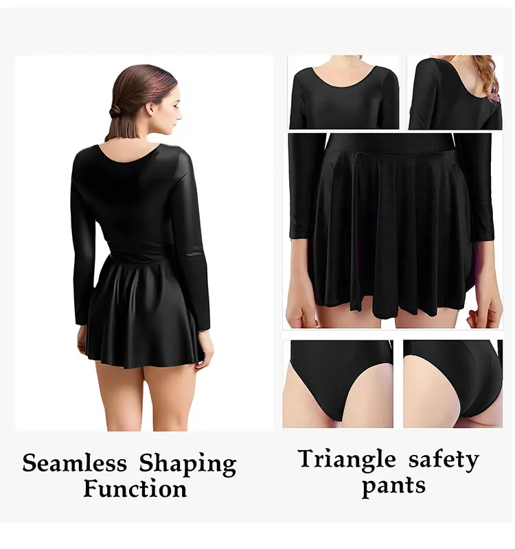 Einteiliges, langärmliges, figurbetontes Trainingskleid für Yoga, Ballett und Tanz – Eng anliegendes Activewear-Kleid – Detail 4