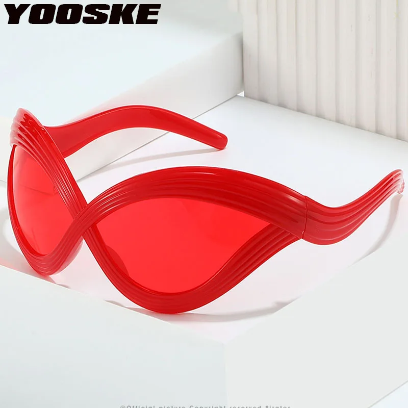 YOOSKE Line Cat Eye Sunglasses Women Men Luxury Brand Designer Oversized Sun Glasses Female Future Wind Hip Hop Eyewear UV400