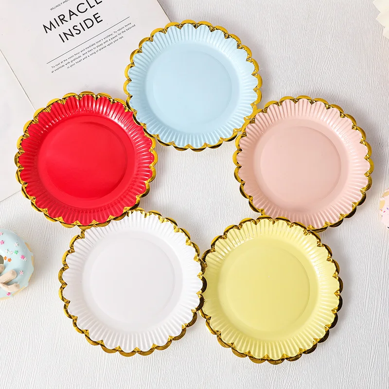 

Wave Pattern Disposable Plate, White, Blue, Pink, Paper Tableware, Bronzing Lovely Plates, Birthday Party Supply, 7 ", 10Pcs