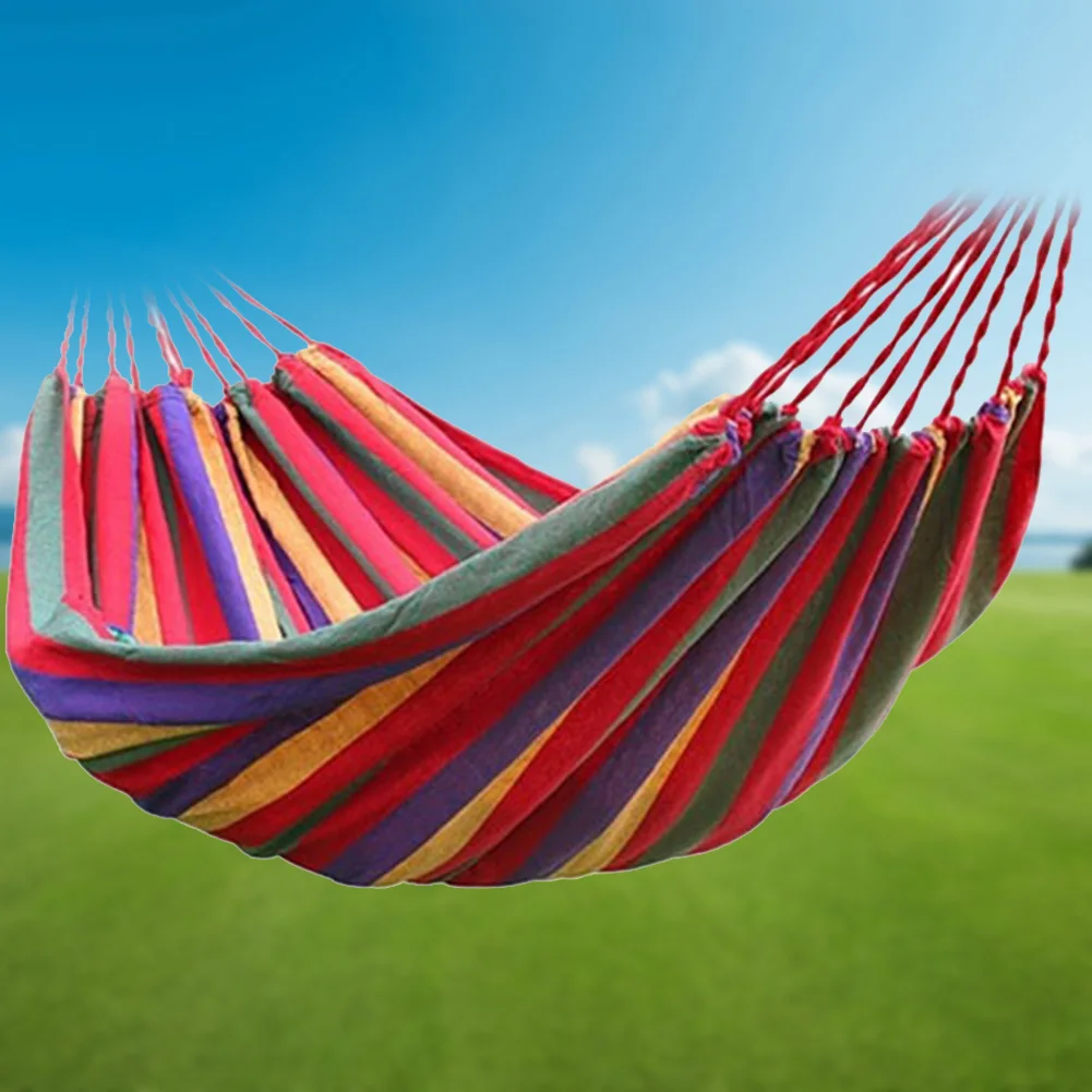 1-2 Person Cotton Rainbow Hanging Bed 264lbs Capacity Stripe Hammock Swing Portable 102x32 in for Outdoor Indoor with Carry Bag