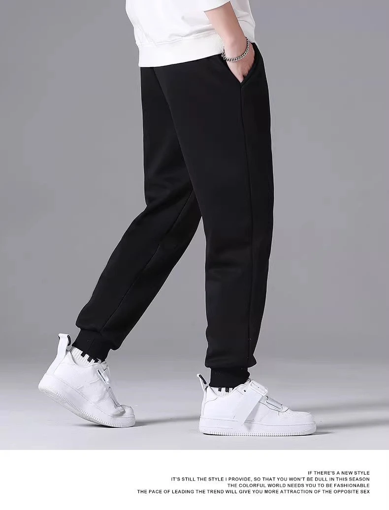 1pcs Men Winter Sweat Pants Plush Thickening Casual Trouser Warm Pant Plus Size Men's Mid Waist Fashion Sweatpant Black