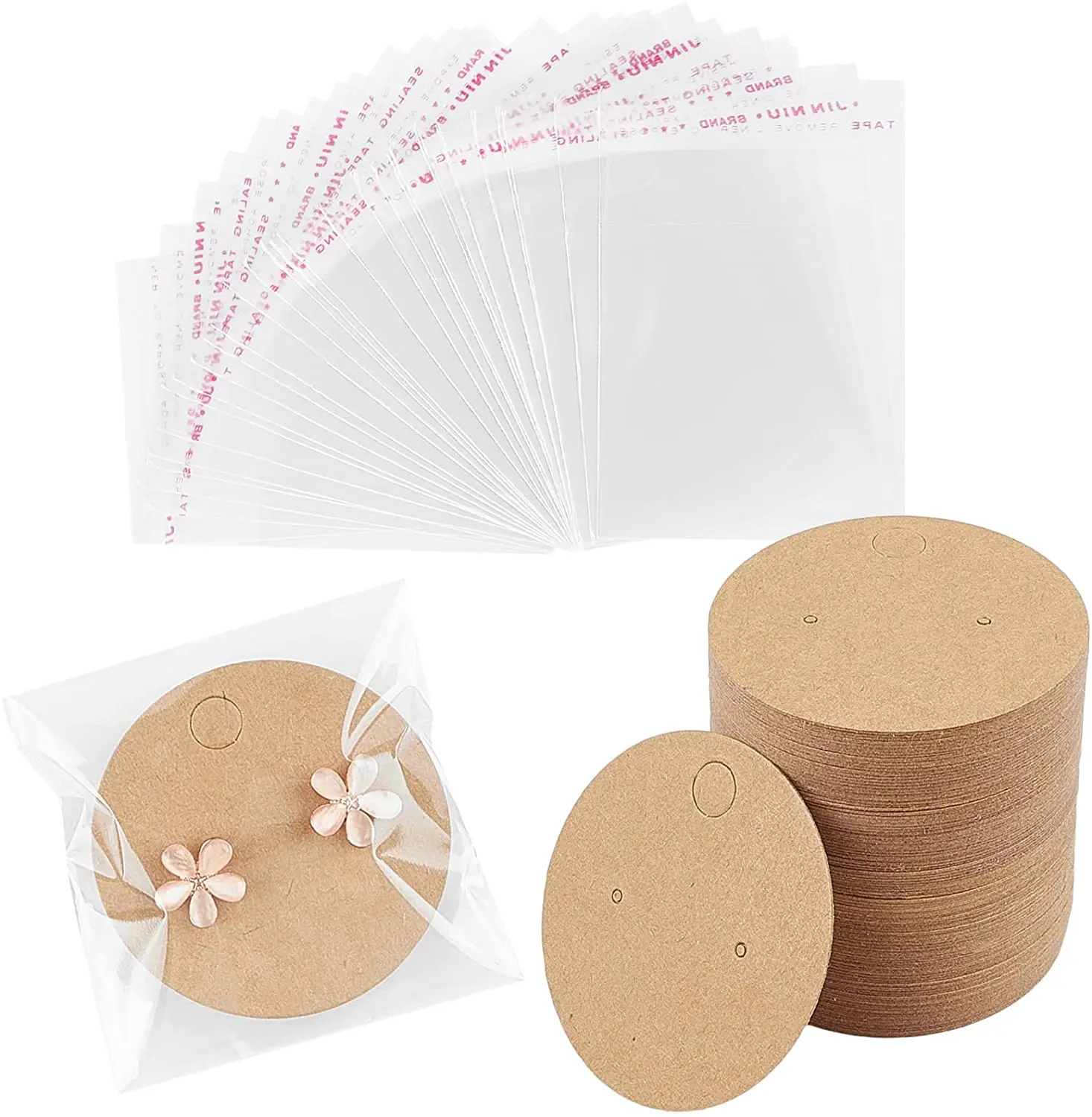 50 pcs Earring Display Cards Round Cardboard Earring Holder Cards with Self-Seal Bags Blank Kraft Paper for Ear Stud Packaging cheap jewellery display boxes Jewelry Packaging & Displays