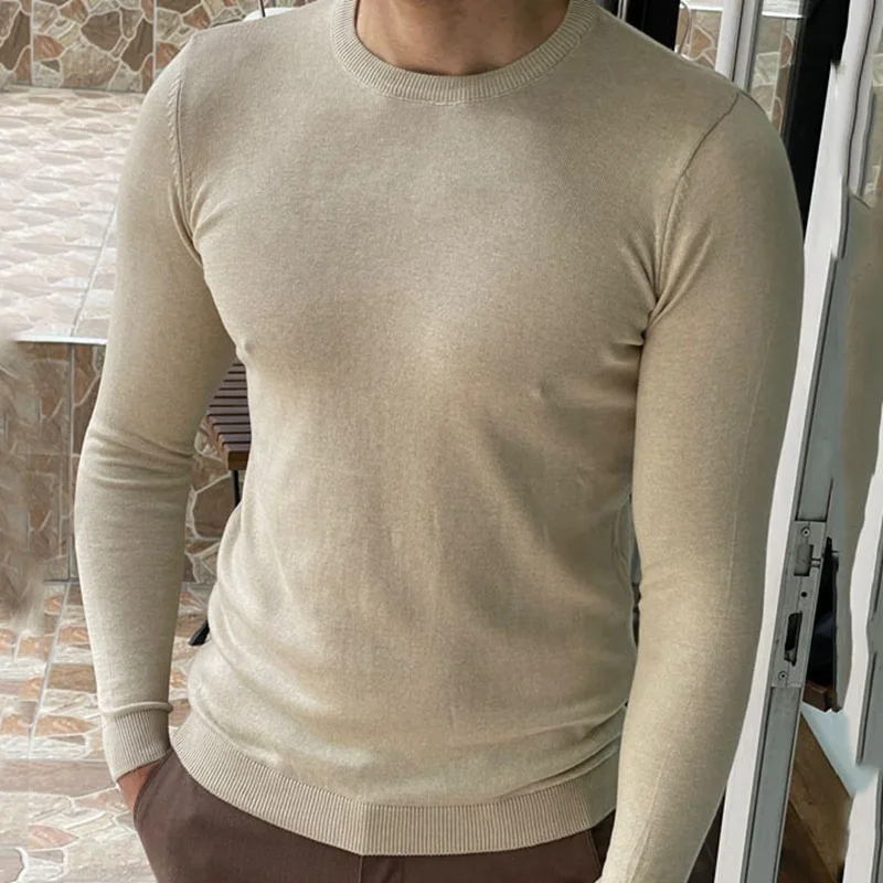 Men's Sweater 2023 Spring And Autumn New Fashion Pullover Solid Color Slim-Fit Large Size Sweater
