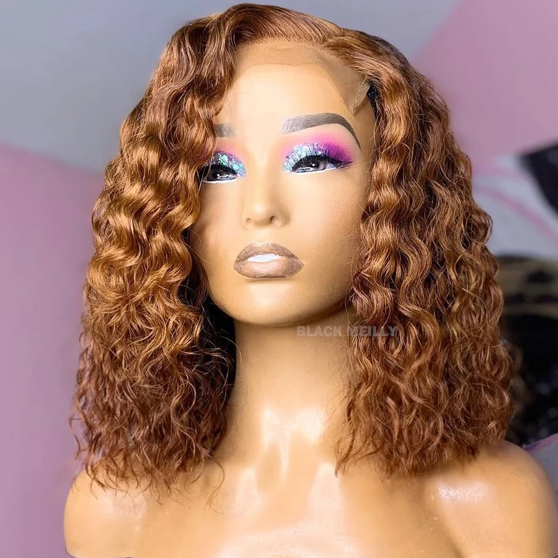 30# Curly Silk Base Full Lace Wigs For Women Pre Plucked Short Curly Bob Human Hair Wigs with Baby Hair