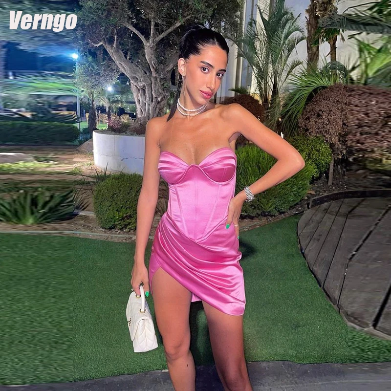 

Verngo Short Mermaid Evening Party Dresses Sweetheart Sleeveless Satin Prom Dress Simple Formal Occasion Gown 2024