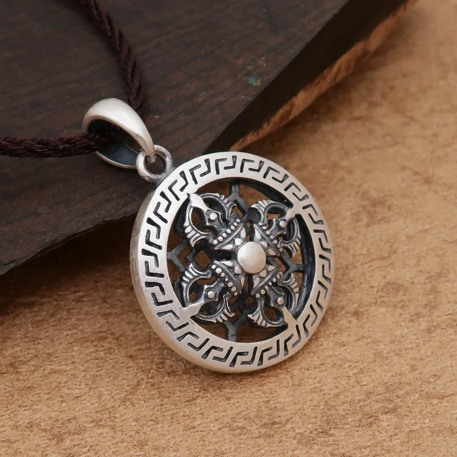 

Unibabe Real S925 Pure Silver Buddhist Pendant for Man Woman Retro Eethnic Style Good Luck Ward Off Evil Jewelry Gift