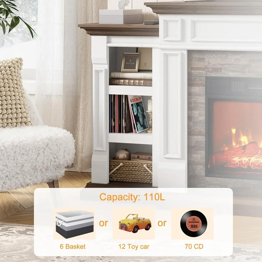 Naice 70" Electric Fireplace with Mantel and Cabinets, Fireplace TV Stand for Living Room Bedroom, Stacked Stone Surround 3