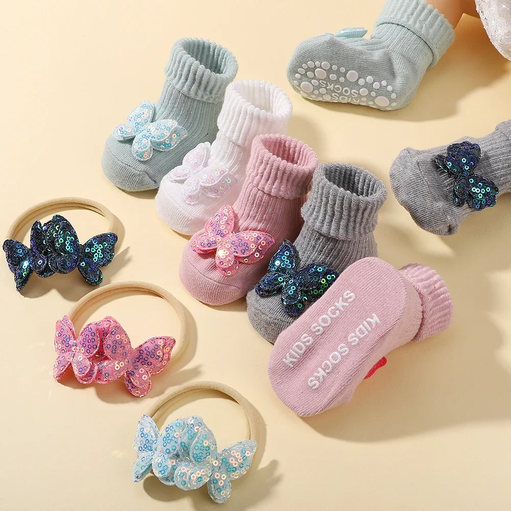 Newborn Baby Headband For Girls Elastic Knit Children Turban Baby Bows Soft Nylon Kids Headwear Hair Accessories with Baby Socks 6