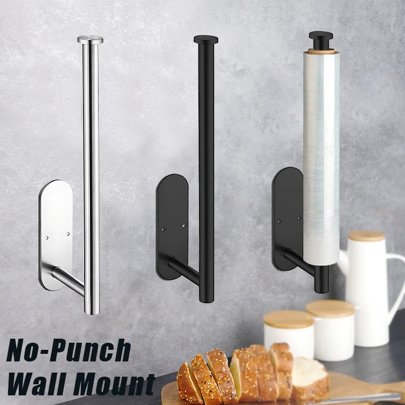 Stainless Steel Paper Towel Holder No Punching Kitchen Bathroom Lengthen Storage Rack Adhesive Toilet Roll Paper Holder 1