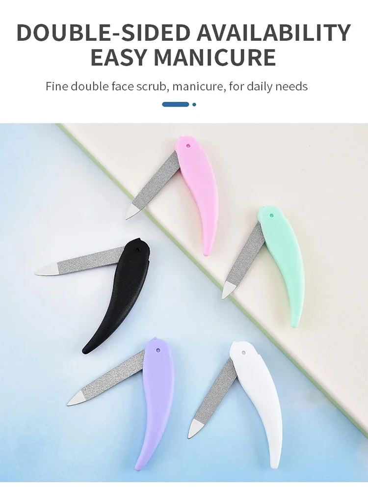 5개입 작은 물고기 모양 접이식 네일 파일 세척 및 광택 마감된 매니큐어 파일 양면 무광 ABS 플라스틱 소재 네일 아트용