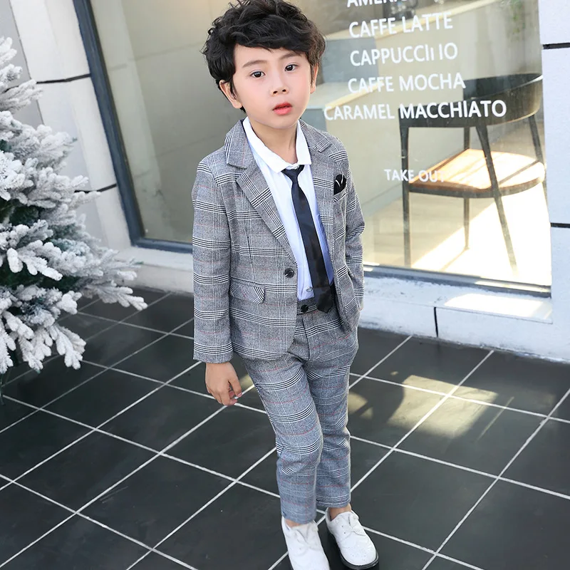 Formal Children Plaid Dress Suit Set Boy Wedding Party Catwalk Piano Performance Costume Kids Plaid Blazer Pants Clo