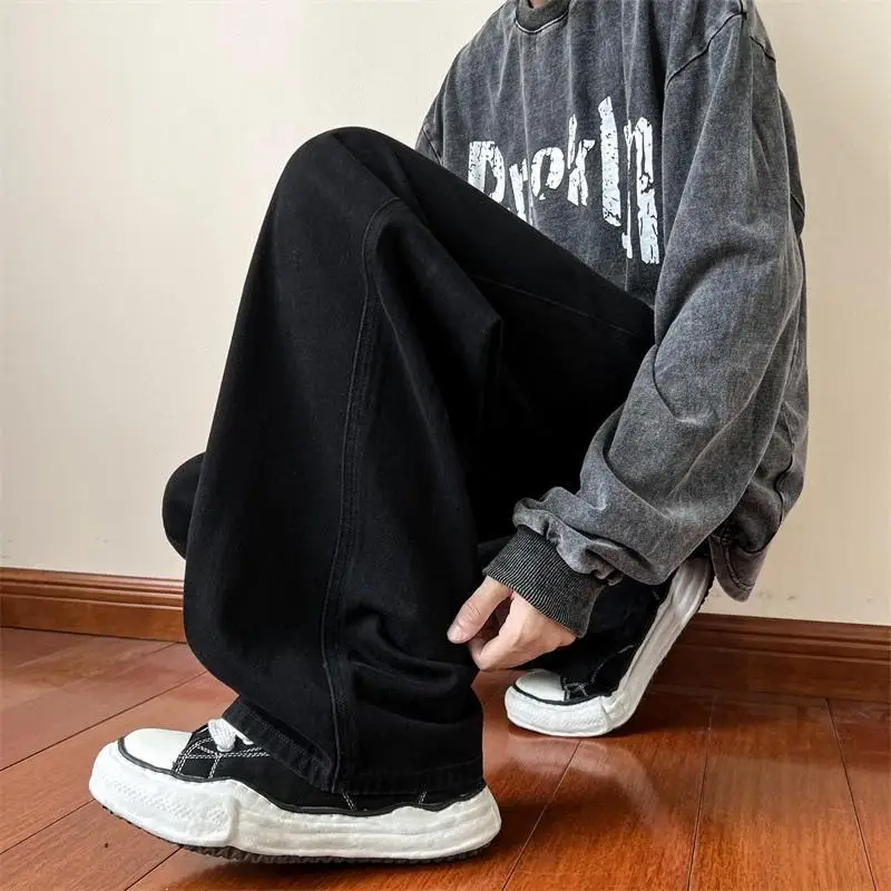 

Blue Jeans Men Ankle Length Jeans Male Straight Denim Pants Men New Streetwear Jeans Ins Washed Denim Pants Black Clothes Guys