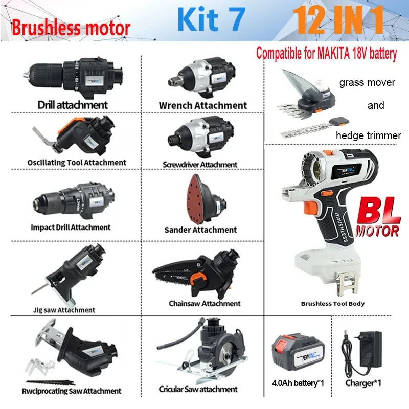 핫 세일 OEM 20V 12-in-1 전기 무선 세트 다기능 충전식 리튬 배터리 콤비네이션 하드 케이스 전기 대패