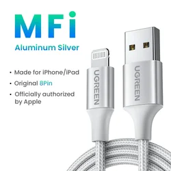Premium Braided USB to Lightning Charging Cable by UGREEN - 0.25m (Silver)