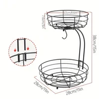 2-Tier Fruit Basket, Metal Fruit Bowl, Bread Baskets, Fruit Holder, Large Fruit Stand Organizer With Banana Hanger, Black 2