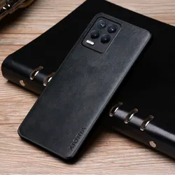Luxury Vintage Leather Skin Phone Case Cover for ForRealmeNarzo30(5G) (Black)
