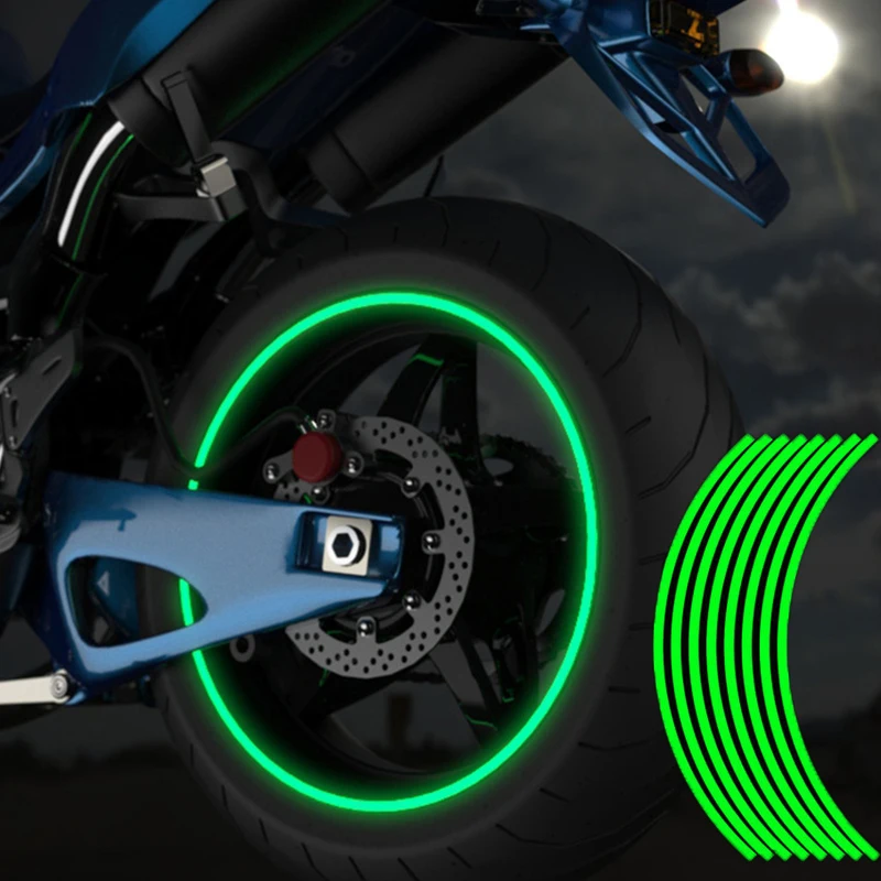 Moto Wheel Tire Stickers Strips Reflective Rim Tape Motorbike Decals Strips for Auto Decoration Accessories 16Pcs 17" 18"