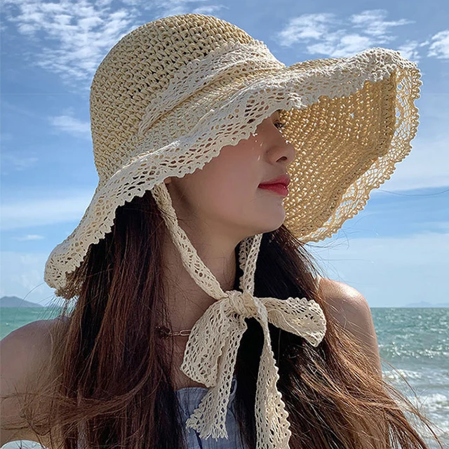 New Summer Fashion Straw Hat Women Foldable Wide Large Brim Plage Beach Sun Hat Chapeau Femme UV Protection Cap 여름모자 Gorras 1