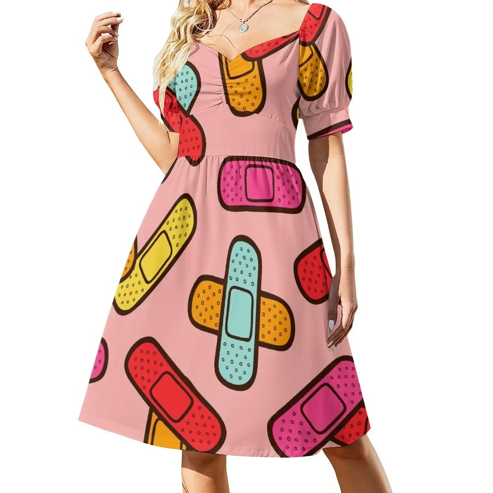 thumbnail image 1 of Vestido de manga corta con estampado s, vestidos de moda para mujer, vestido largo para mujer, 1 of 7