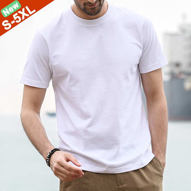 Free Ship T-Shirts Men Clothing Summer Short Sleeve TShirt Plus Size 4XL 5XL Soft Cotton Tops Boys Basic Camping Male Tee Shirt