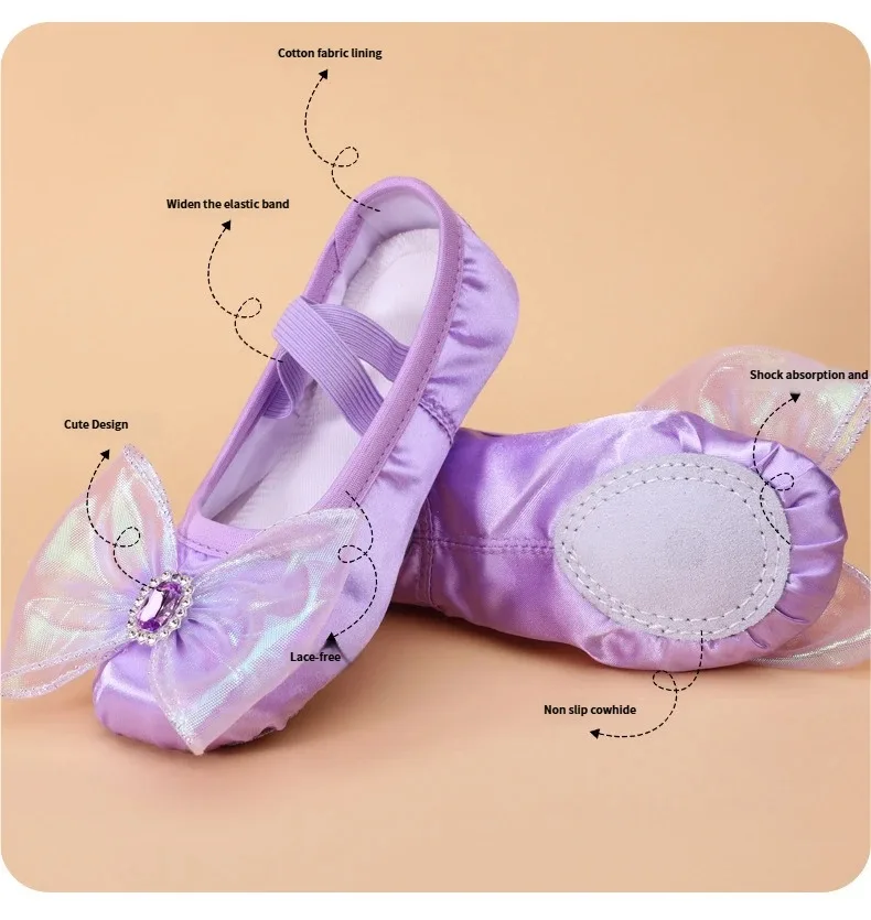 Mädchen Schleife Cartoon Kinder Tanzschuhe Professionelle Weiche Sohle Kinder Ballett Yoga Gymnastik Baby Tanzschuhe – Detail 4
