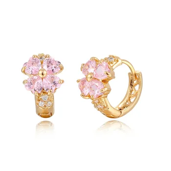 Luck Four Leaf Clover Flower Love Heart CZ Circle Small Loop Huggie Hoop Earrings For Women Gold Color Jewelry 1