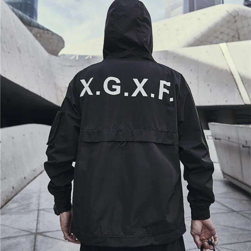 Spring Autumn Cargo Jacket Men Multi-pockets Tactical Functional Hooded Jacket Waterproof Windbreaker Outdoor Coats for Men_voghion.com