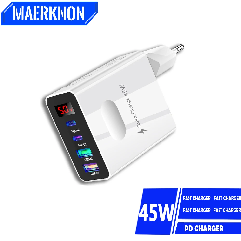 

PD 45W USB Charger Phone Charger Quick Charge 4 Ports Type C Cell Phone Charger Adaptor Fast Charging For IPhone Xiaomi Samsung
