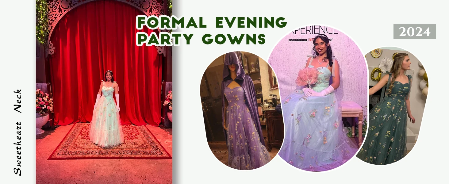 Flower Embroidery Tulle Prom Dresses Long Spaghetti Strap Fairy Ruched Formal Evening Party Gown