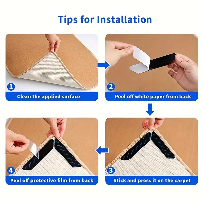 4pcs L-shaped anti slip carpet clip sticker anti slip carpet corner rubber pad safety floor protection