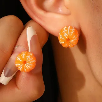 Sweet Cute Orange Shaped Earrings For Women Jewelry 2025 Trending New Women's Orange Fruit Earrings Pendientes Brincos Kolczyki