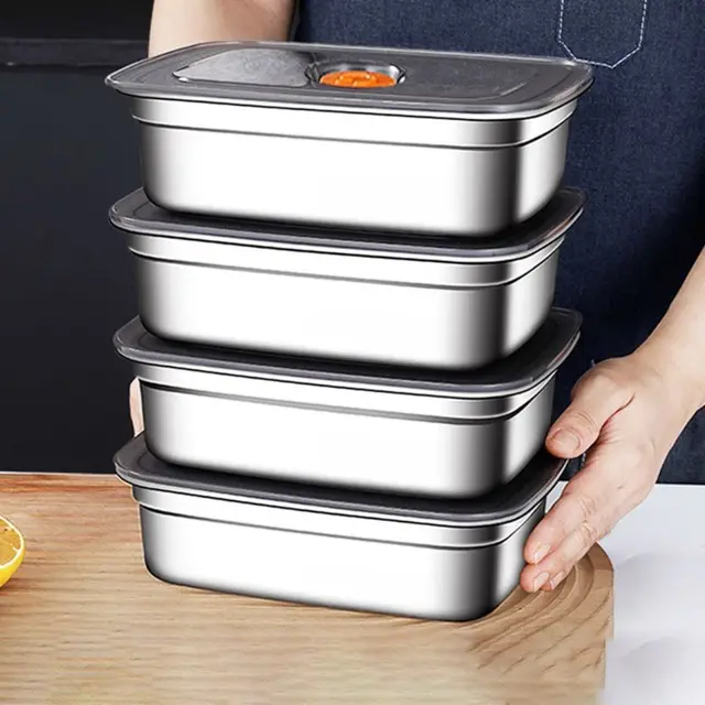 Boîte à déjeuner de Camping en acier inoxydable, boîte à Bento scellée anti-fuite pour micro-ondes, boîte de rangement adaptée au réfrigérateur et au congélateur de grande capacité 1