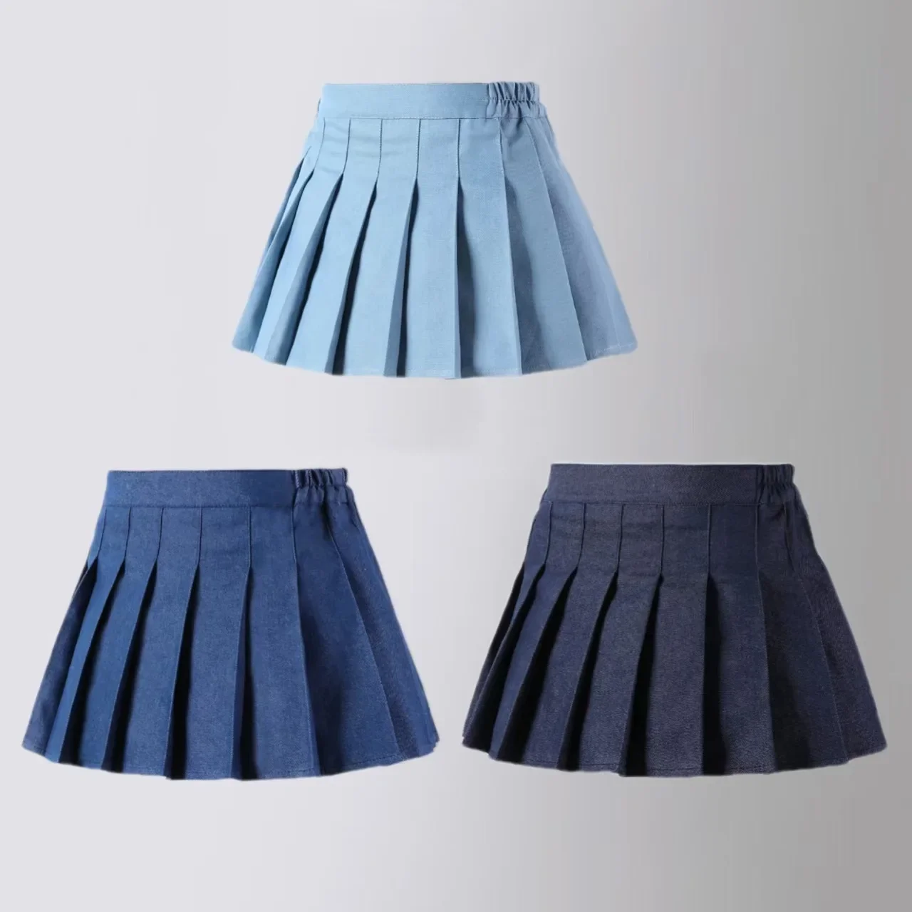 2025 New Girls Denim Pleated Skirt Blue Fashion All-match School Teen Children Short Skirt Casual Kids A-line SkirtS