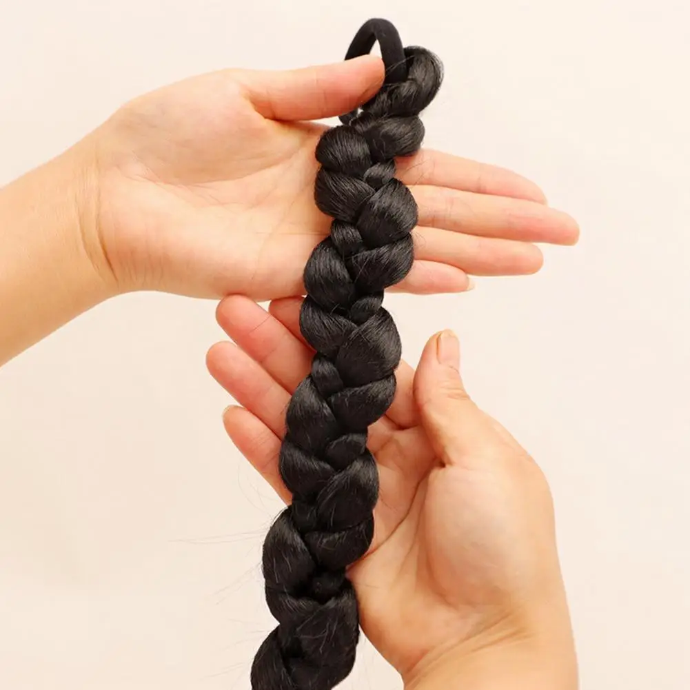 Women Wig Realistic Smooth Soft Natural High Stretch Hairband Hair Styling Increase-hair Volume Long Boxing Braid Pigtail Wig