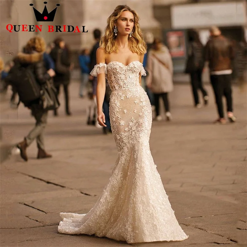 

Luxury Off Shoulder Lace Appliques Mermaid Wedding Dress 2023 Sweetheart Backless Bridal Gowns Robe De Mariée Custom M91J