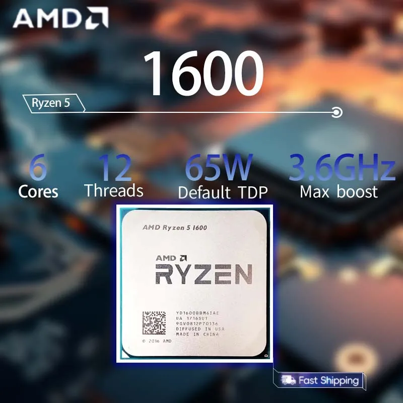 thumbnail image 2 of AMD Ryzen 5 1600 R5-1600 6-Core 3.2-3.6 GHz Socket AM4 65W Desktop CPU Processor 2 of 14