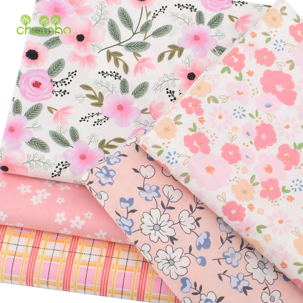 Chainho,Printed Twill Weave Cotton Fabric,Patchwork Cloth,DIY Sewing Quilting Material,Pink Floral Series,2 Specification,15C192
