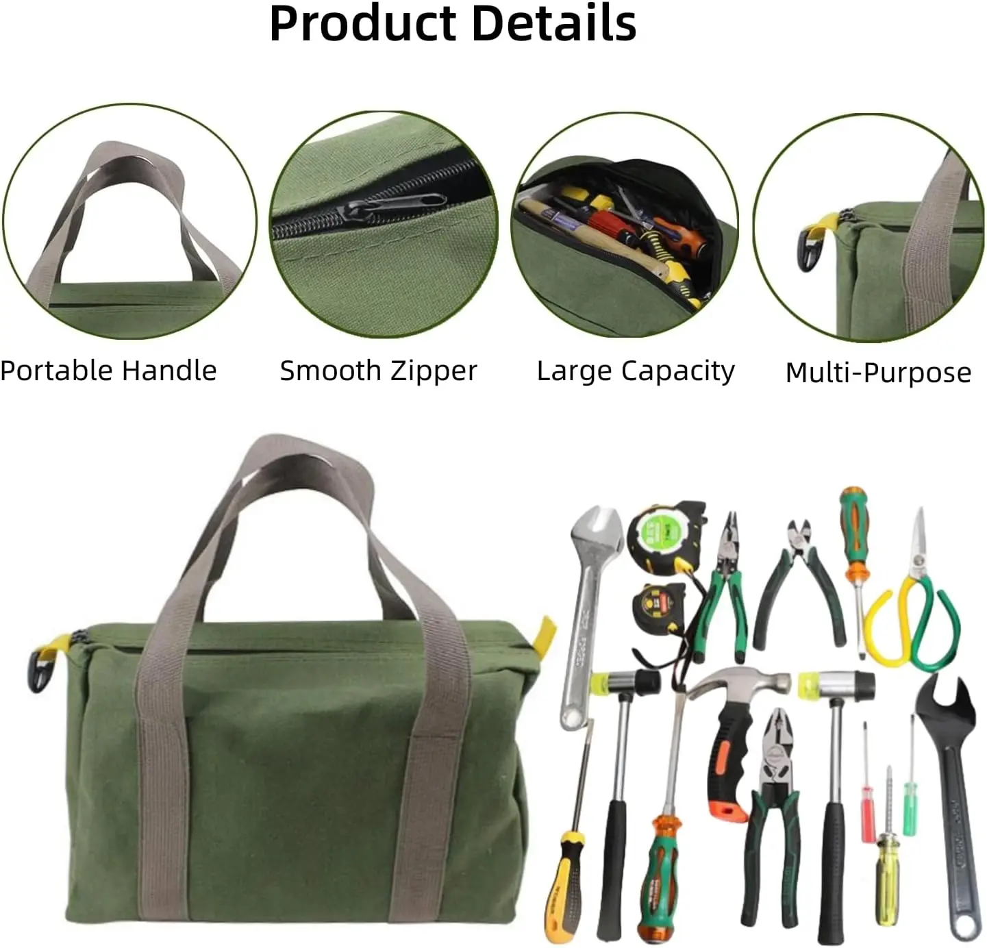Tool Bag Wide Mouth Canvas Heavy Duty Storage Large Capacity Tote Bag For Electricians Power