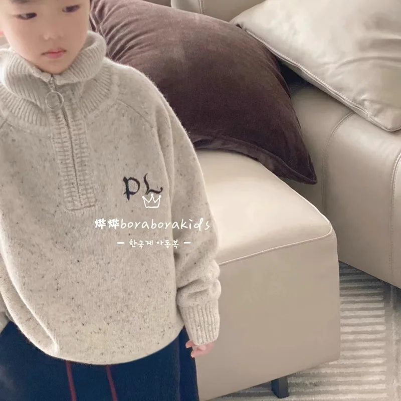 

Baby's Knitted Sweater Children's Solid Knitted Thickened Casual Pullover Rest Boys' Fashion Knitted High Neck Sweater 2023