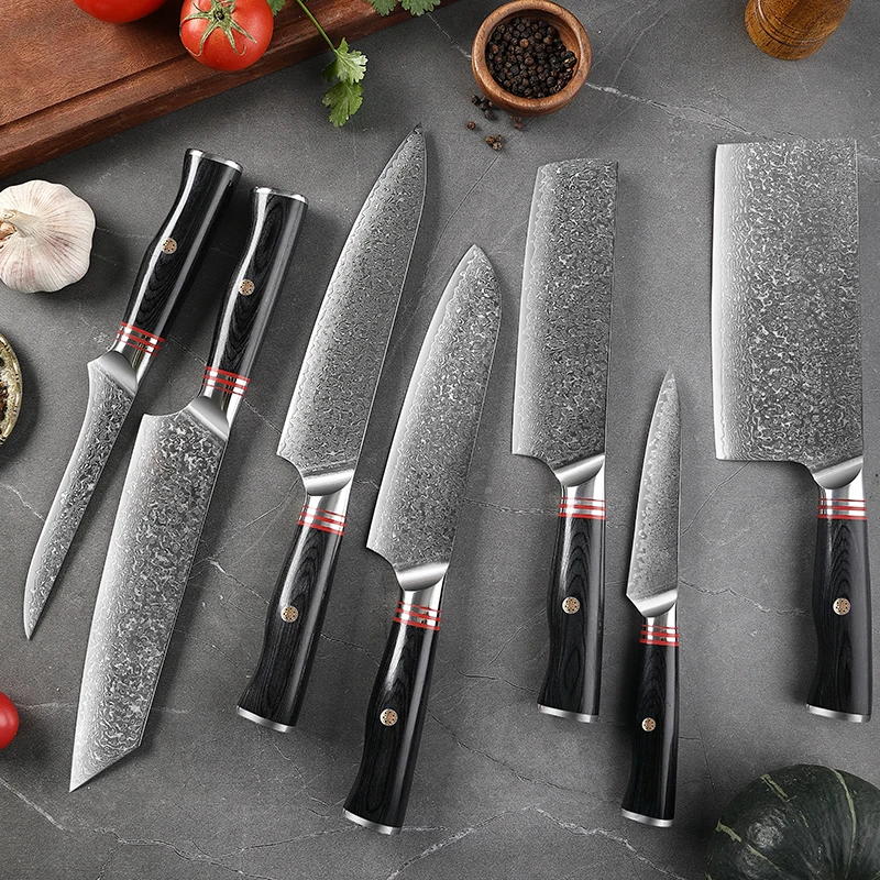 TJ POP Japanese VG10 Kitchen Knives Set 1 7Pcs 67 Layer Damascus Steel