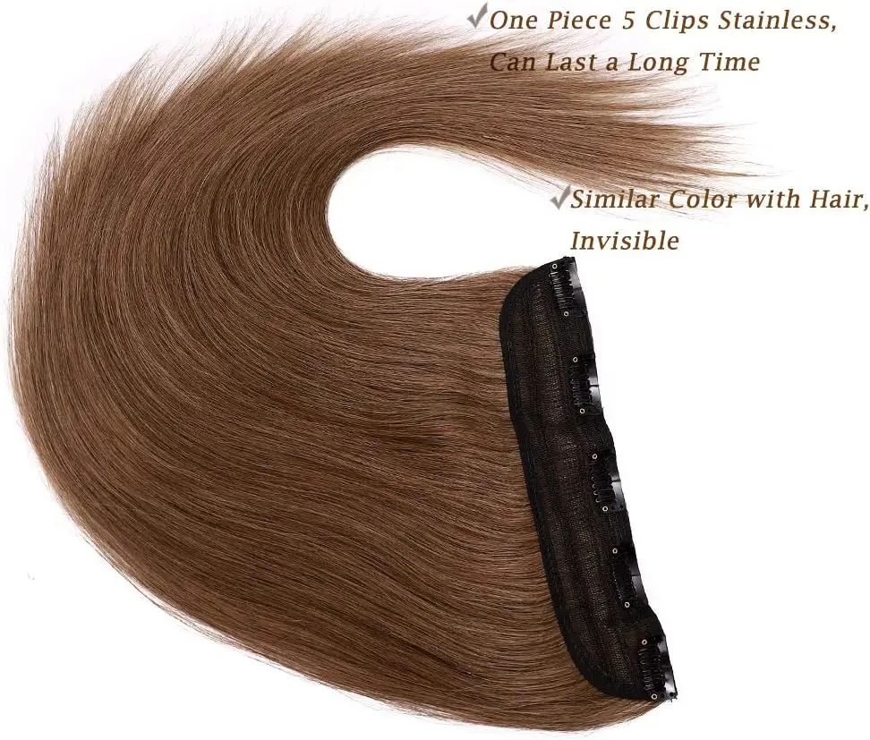 Clip in Hair Extensions One Piece 5 Clips 120g Soft Silky Straight Hair #6 Light Brown 3/4 Full Head Shaped Weft Thicker