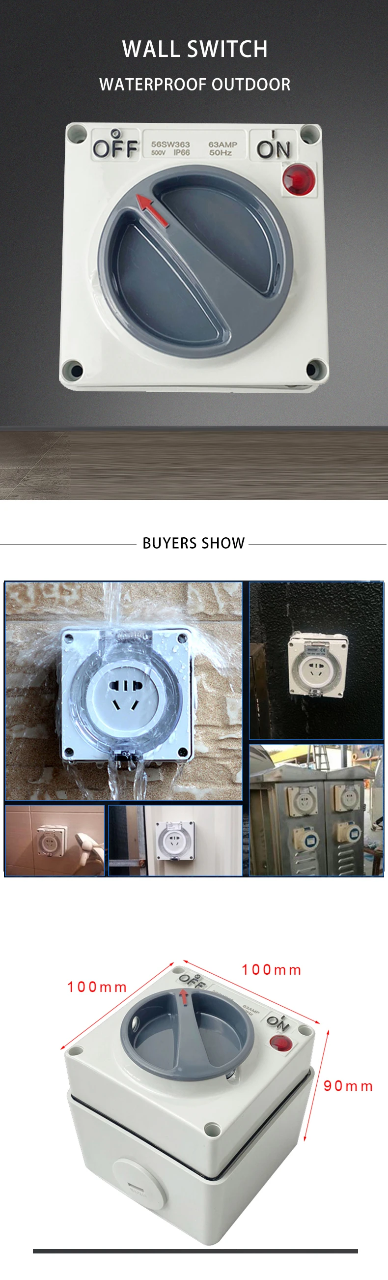 à prova de chuva interruptor industrial exterior com lâmpada 380v220v ip66